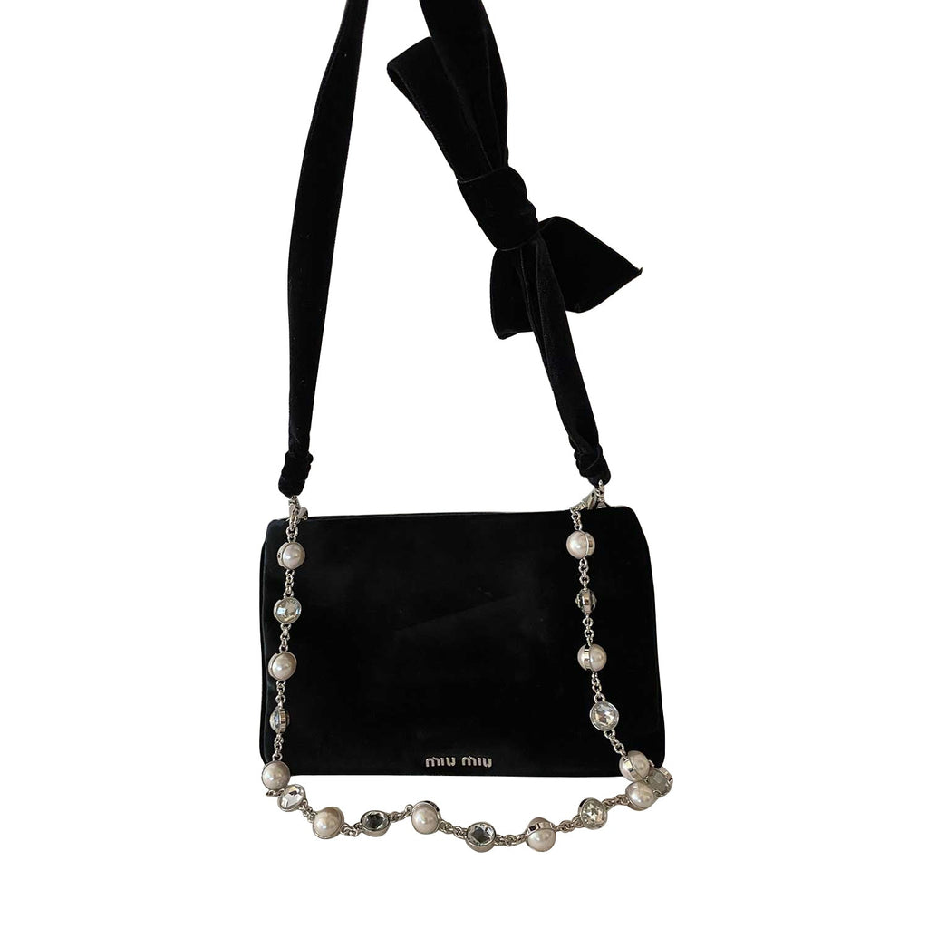 Miu Miu Crystal Pearls VeLouis Vuittonet Shoulder Bag