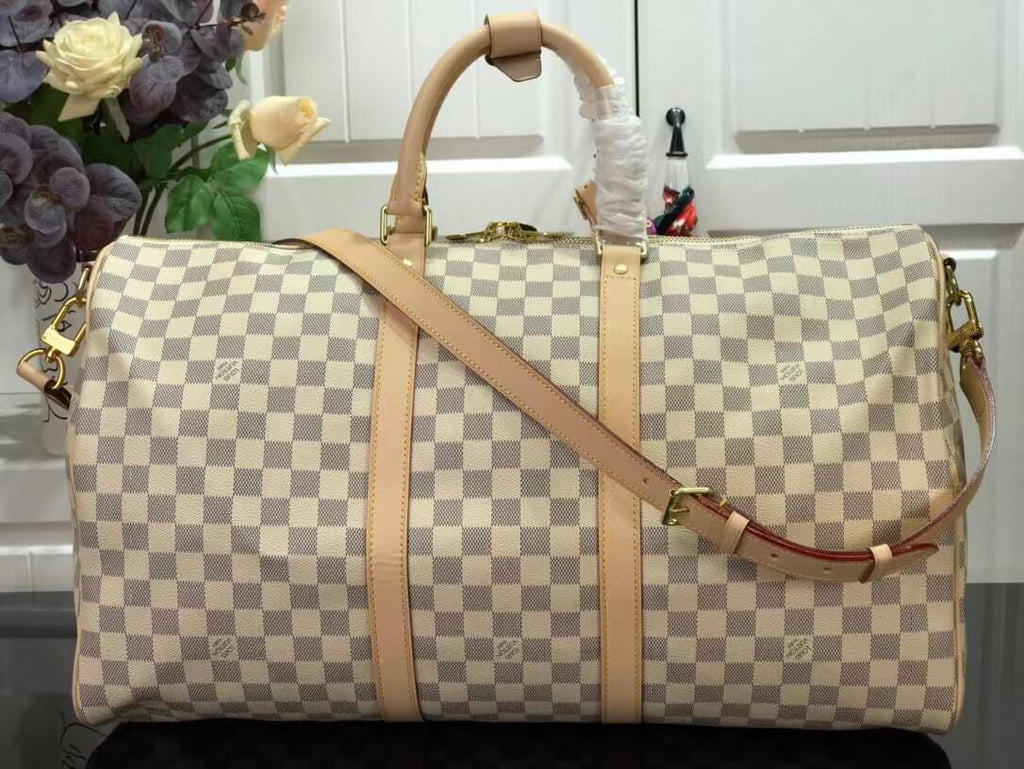 N48223 Keepall Triangle BANDOULIÈRE 50 Tuffetage white damier COWHIDE REAL LEATHER
