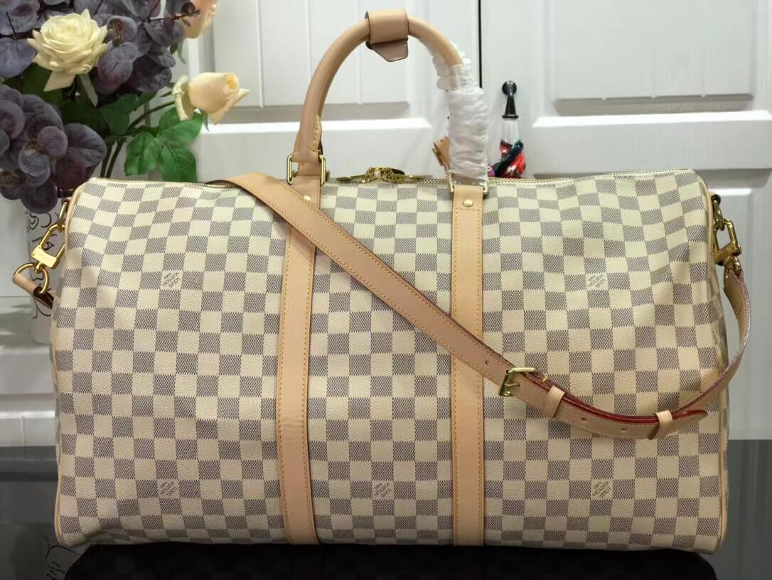 N48223 Keepall Triangle BANDOULIÈRE 50 Tuffetage white damier COWHIDE REAL LEATHER