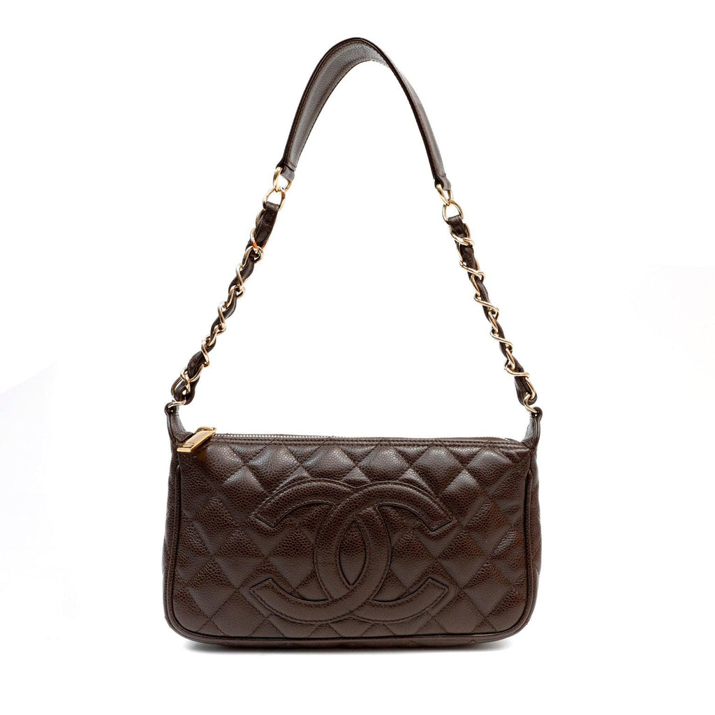 Chanel Dark Brown Caviar Timeless CC Shoulder Bag w/ Gold Hardware