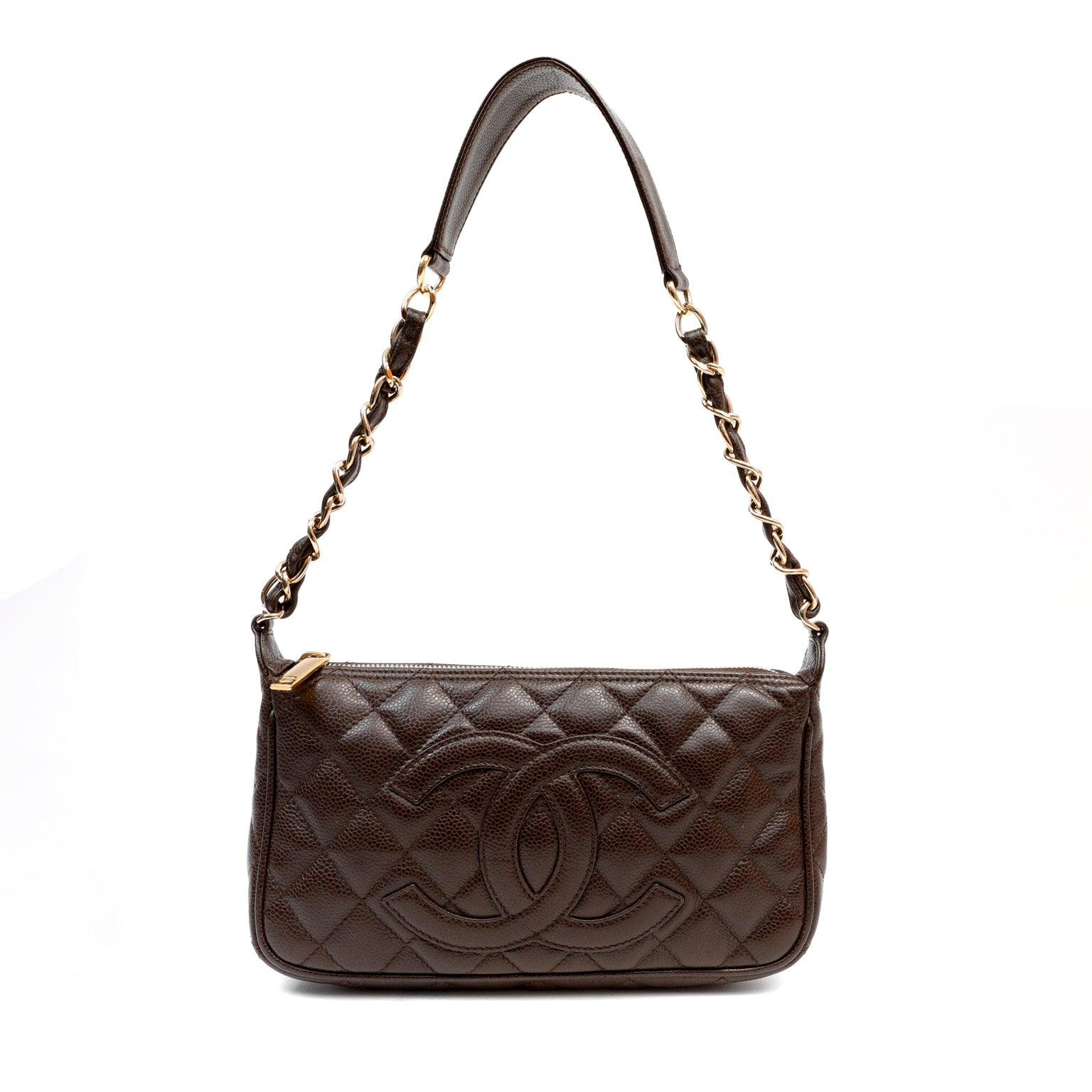 Chanel Dark Brown Caviar Timeless CC Shoulder Bag w/ Gold Hardware