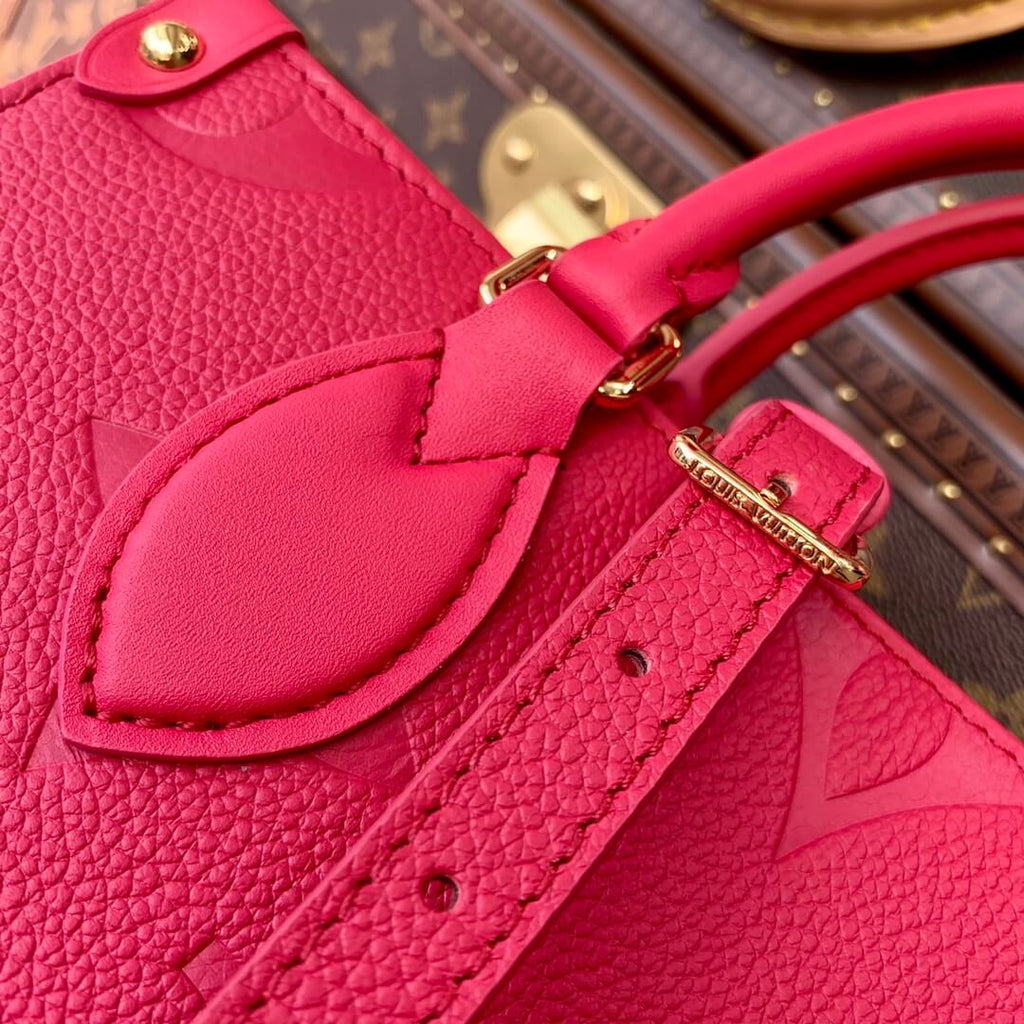M45660 ONTHEGO PM tote bag Oversized monogrm empreinte leather Rose Red