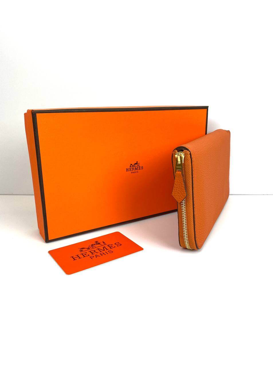 Hermès Orange Azap Zipped Classic Epsom Leather Wallet