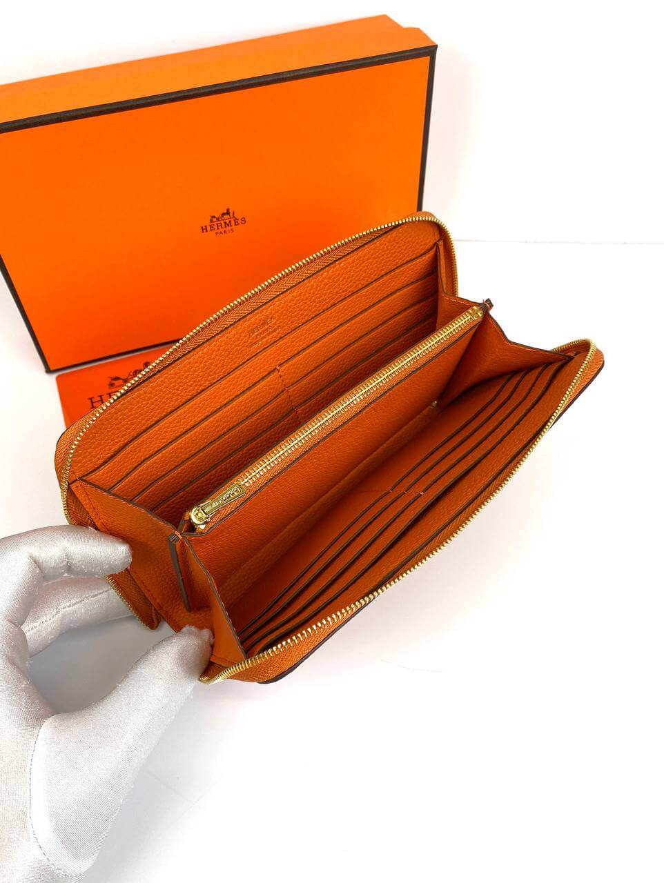 Hermès Orange Azap Zipped Classic Epsom Leather Wallet