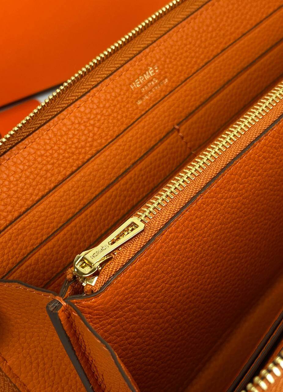 Hermès Orange Azap Zipped Classic Epsom Leather Wallet