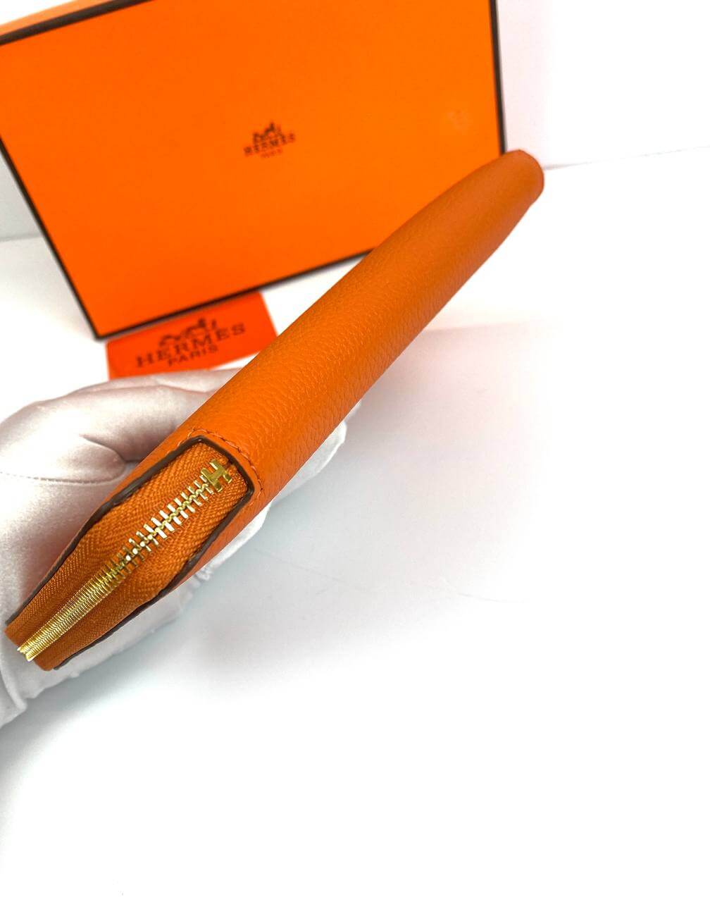 Hermès Orange Azap Zipped Classic Epsom Leather Wallet