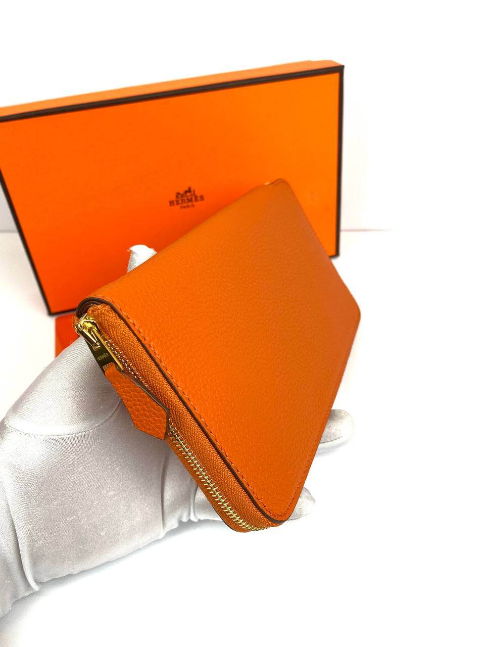 Hermès Orange Azap Zipped Classic Epsom Leather Wallet