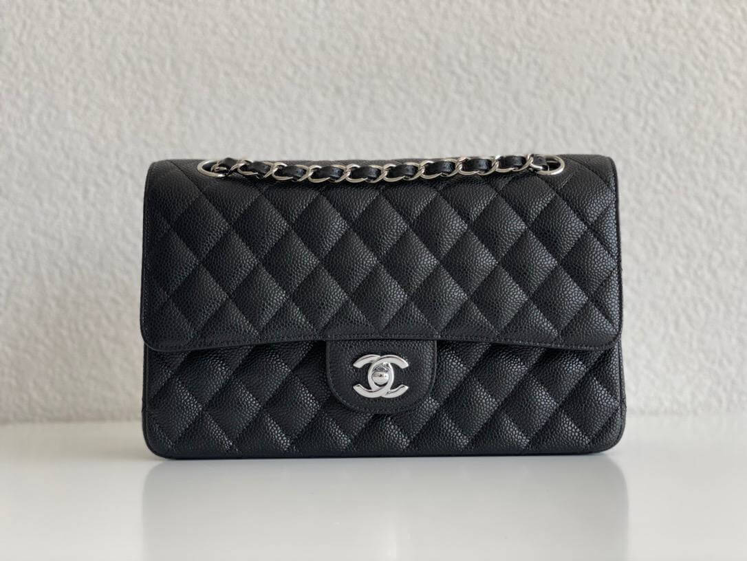 CHANEL small classic handbag Grained Calfskin & SiLouis Vuittoner-Tone Metal Black