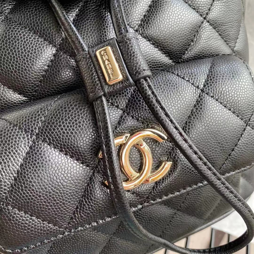 Chanel Duma Backpack Gold Toned Hardware Black For Women Bags, Shoulder Bags 9.4in/24cm AS1371