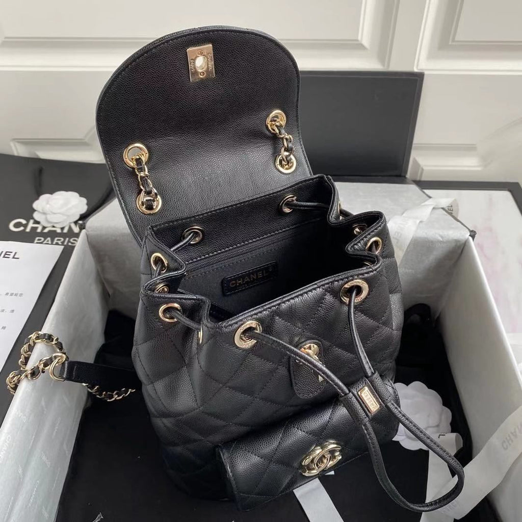 Chanel Duma Backpack Gold Toned Hardware Black For Women Bags, Shoulder Bags 9.4in/24cm AS1371