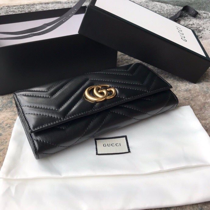 Gucci MARMONT CONTINENTAL WALLET 19CM BLACK E443436 DTD1T 1000