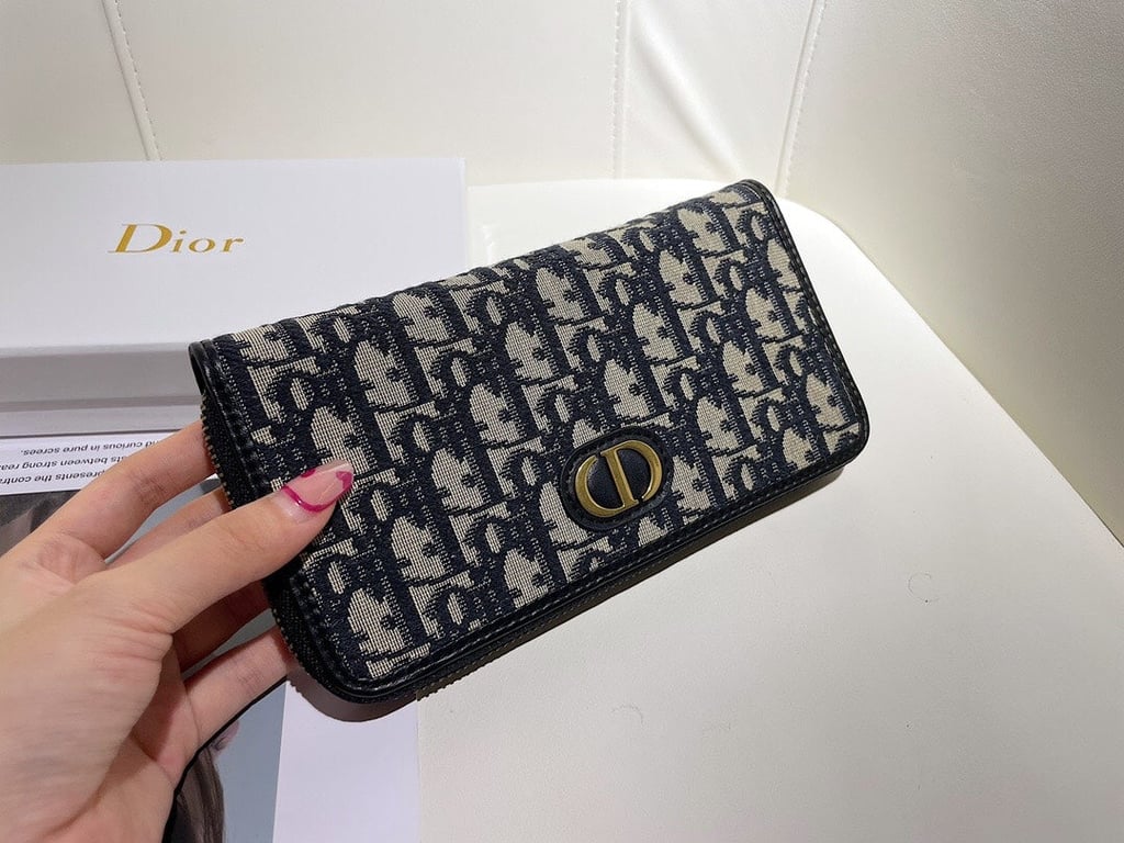 dir LONG WALLET OBLIQUE JACQUARD BLACK AND BEIGE 19.5CM