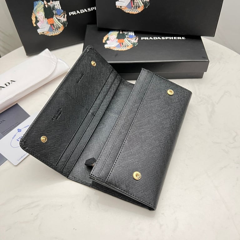 PR SAFFIANO MONOCHROME FLAP LONG WALLET FULL BLACK 19CM 1MH132 ZLP F061H