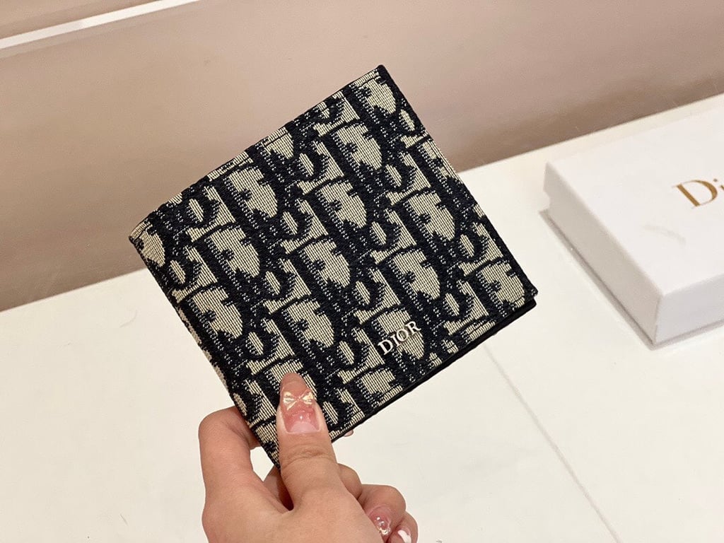 dir WALLET BEIGE AND BLACK OBLIQUE JACQUARD 11CM 2OBBH027YSE H05E
