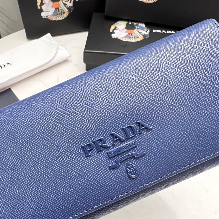 PR SAFFIANO MONOCHROME FLAP LONG WALLET FULL NAVY BLUE 19CM 1MH132 ZLP F061H