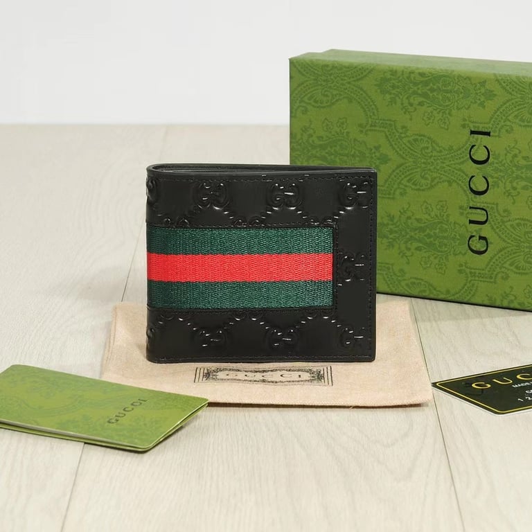 Gucci SIGNATURE WEB COIN WALLET BLACK 11CM 408826 CWCLN 1060