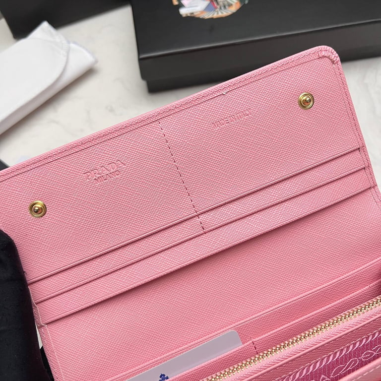 PR SAFFIANO LEATHER FLAP LONG WALLET PETAL PINK AND GOLD 19CM 1MH132 ZLP F0FZ3