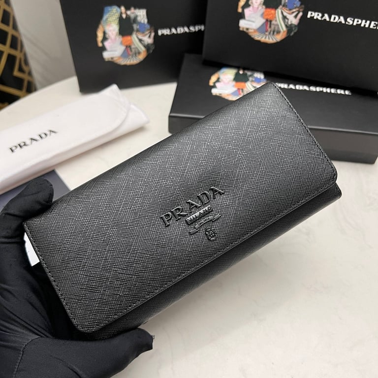 PR SAFFIANO MONOCHROME FLAP LONG WALLET FULL BLACK 19CM 1MH132 ZLP F061H