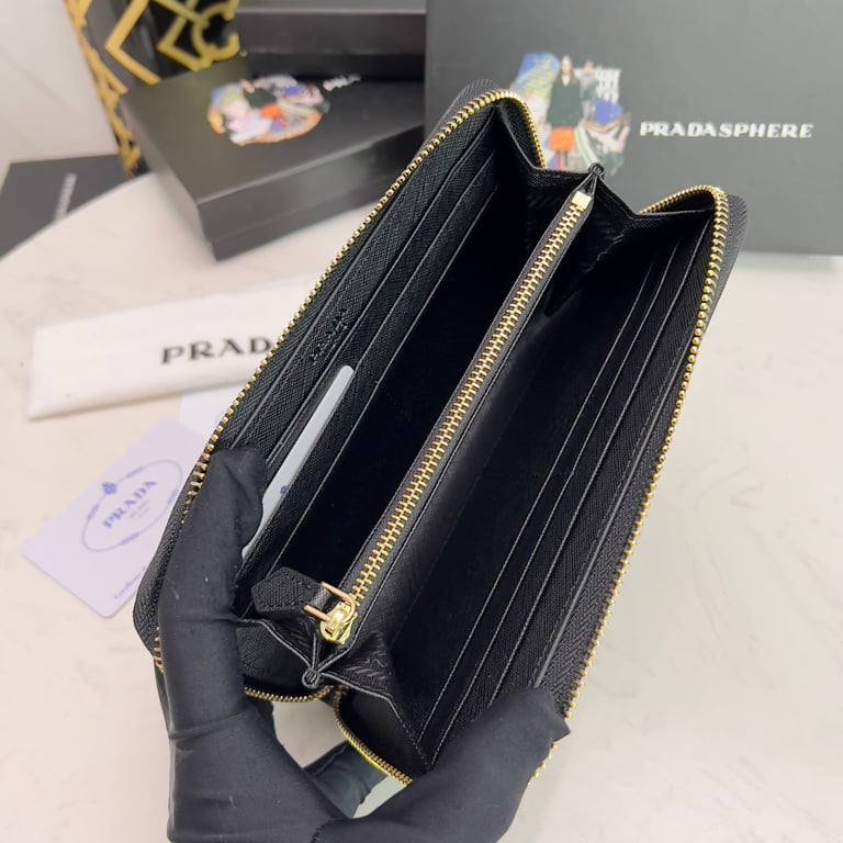 PR LARGE SAFFIANO LEATHER WALLET FULL BLACK 19CM 1ML506 QWA F0505