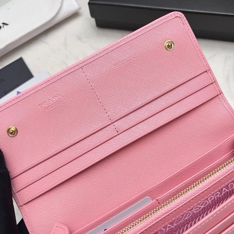 PR SAFFIANO LUX LEATHER FLAP CONTINENTAL LIGHT PINK WALLET 19CM