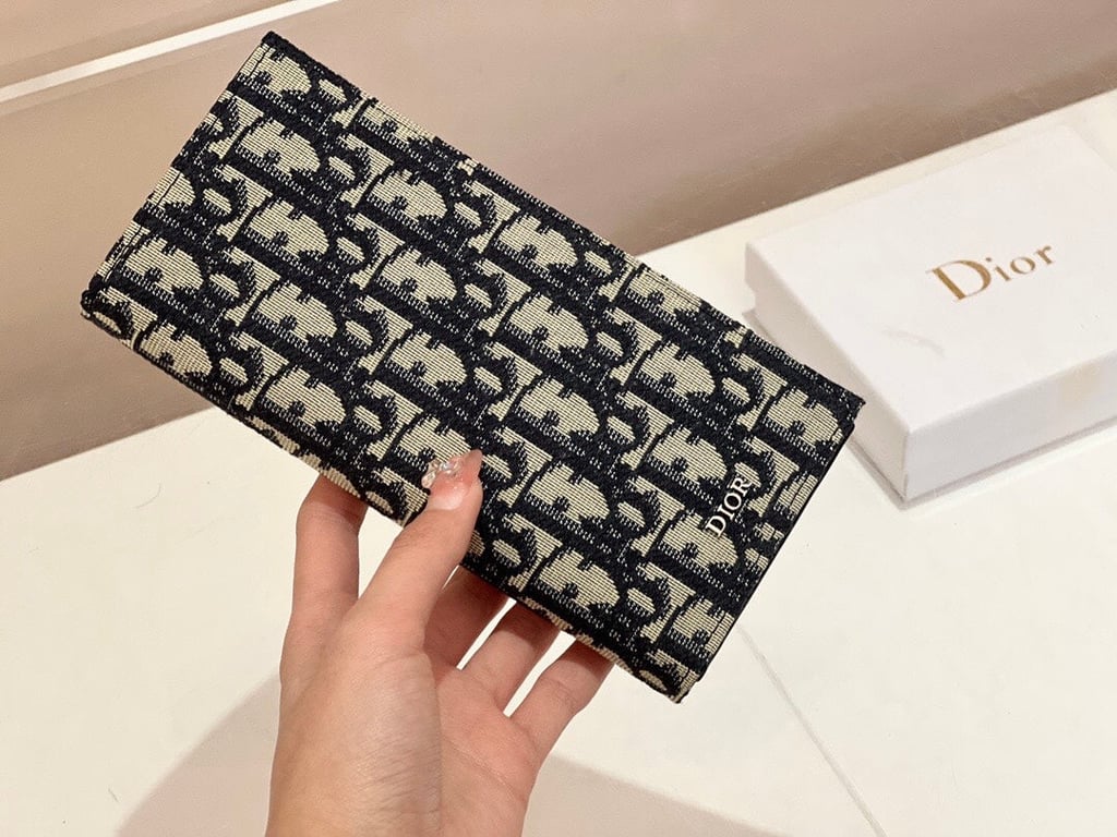 dir LONG BI FOLD CARD HOLDER BEIGE AND BLACK OBLIQUE JACQUARD 17.5CM 2ESCH147YSE H05E