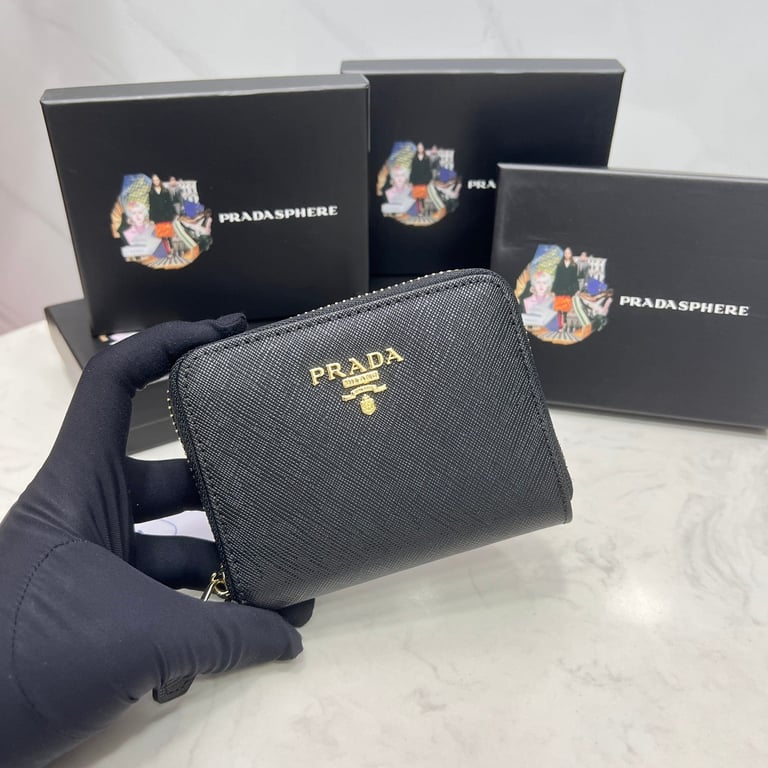 PR SAFFIANO LEATHER COIN PURSE BLACK WALLET 10CM 1MM268 QWA F0002
