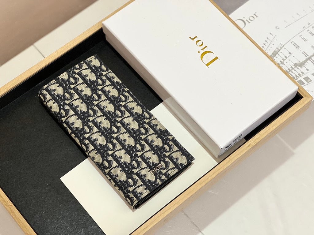 dir LONG BI FOLD CARD HOLDER BEIGE AND BLACK OBLIQUE JACQUARD 17.5CM 2ESCH147YSE H05E