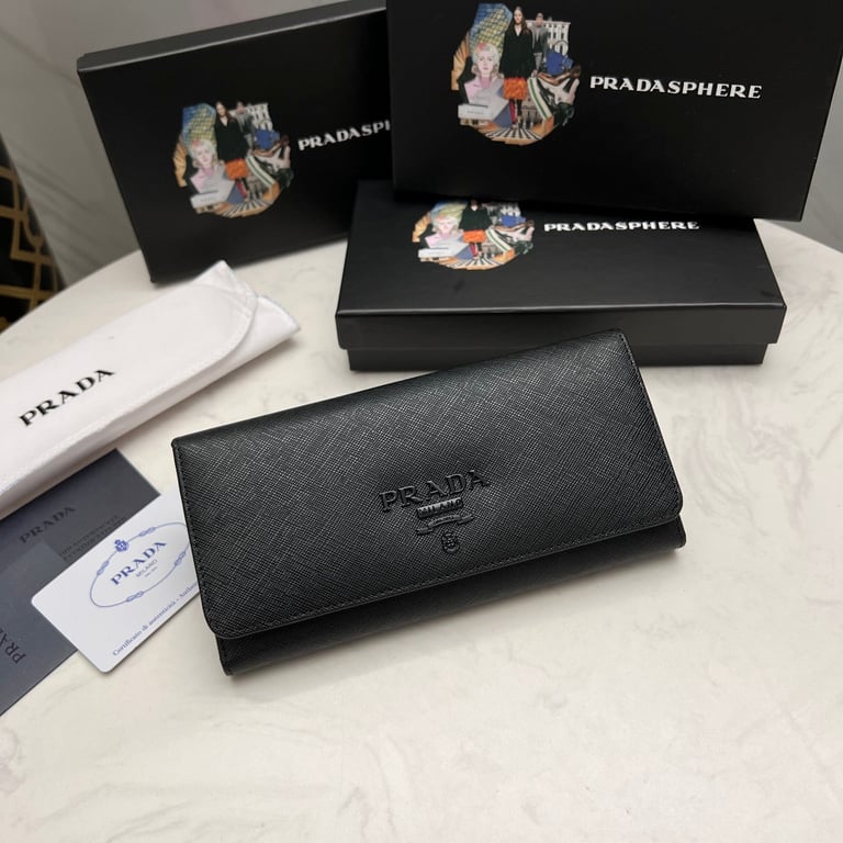 PR SAFFIANO MONOCHROME FLAP LONG WALLET FULL BLACK 19CM 1MH132 ZLP F061H