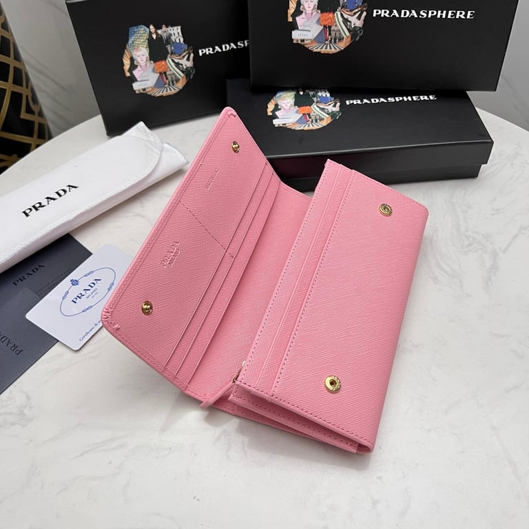 PR SAFFIANO LEATHER FLAP LONG WALLET PETAL PINK AND GOLD 19CM 1MH132 ZLP F0FZ3