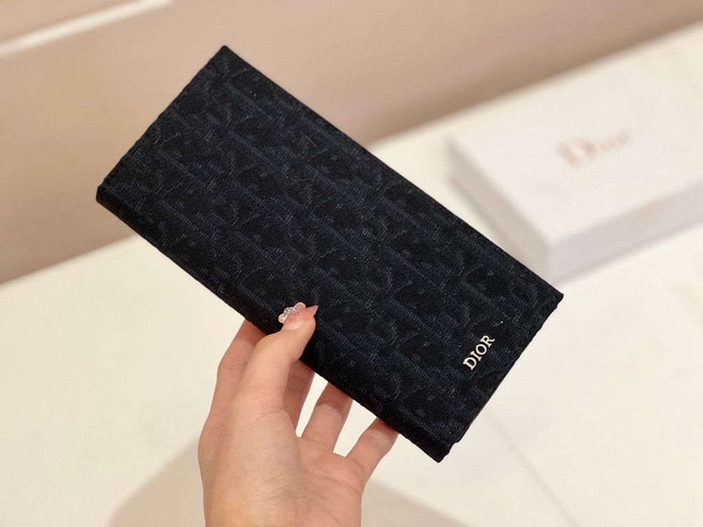 dir LONG BI FOLD CARD HOLDER BLACK OBLIQUE JACQUARD 17.5CM 2ESCH147YSE H03E