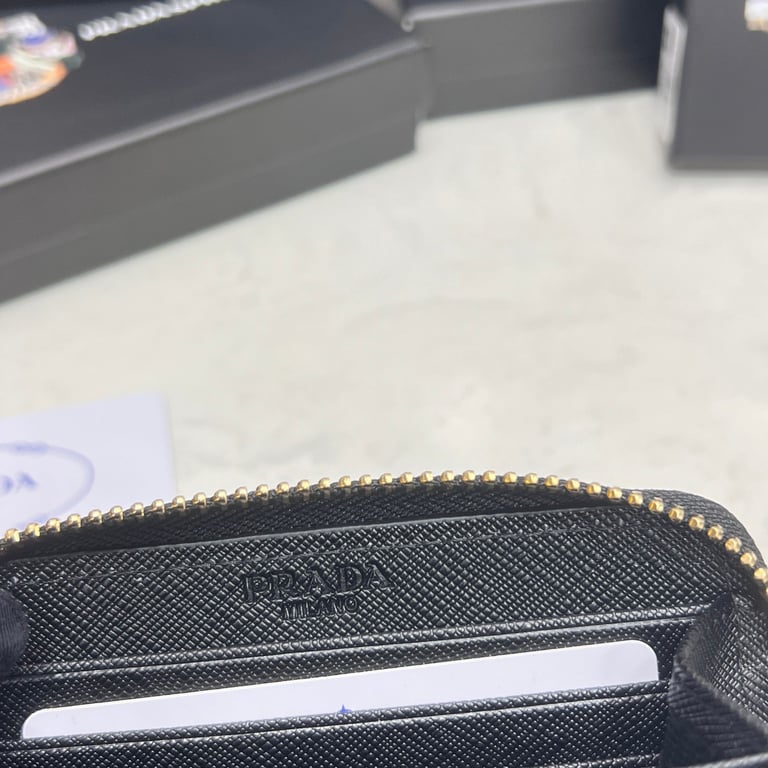 PR SAFFIANO LEATHER COIN PURSE BLACK WALLET 10CM 1MM268 QWA F0002