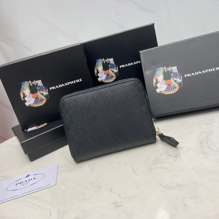 PR SAFFIANO LEATHER COIN PURSE BLACK WALLET 10CM 1MM268 QWA F0002