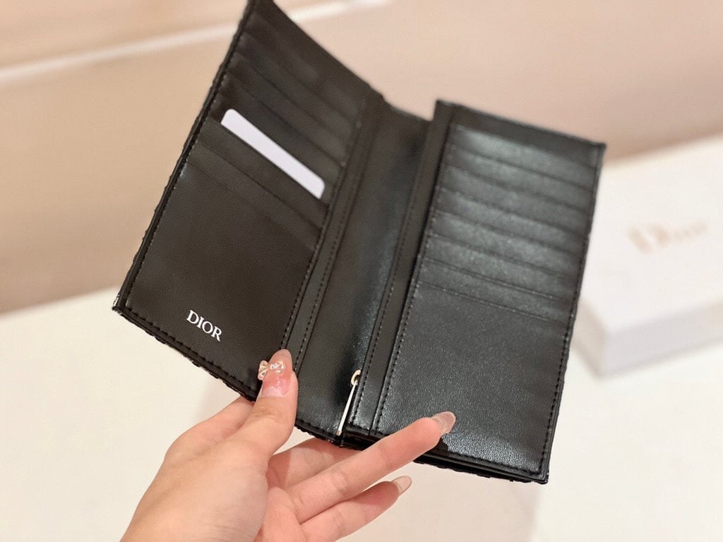 dir LONG BI FOLD CARD HOLDER BEIGE AND BLACK OBLIQUE JACQUARD 17.5CM 2ESCH147YSE H05E