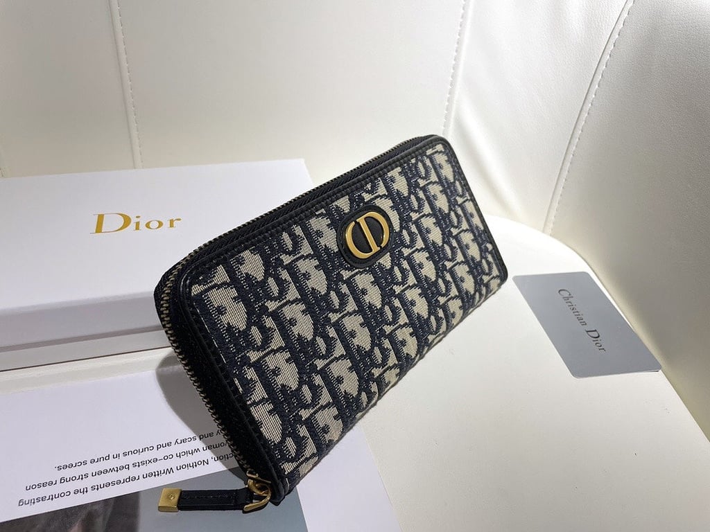 dir LONG WALLET OBLIQUE JACQUARD BLACK AND BEIGE 19.5CM