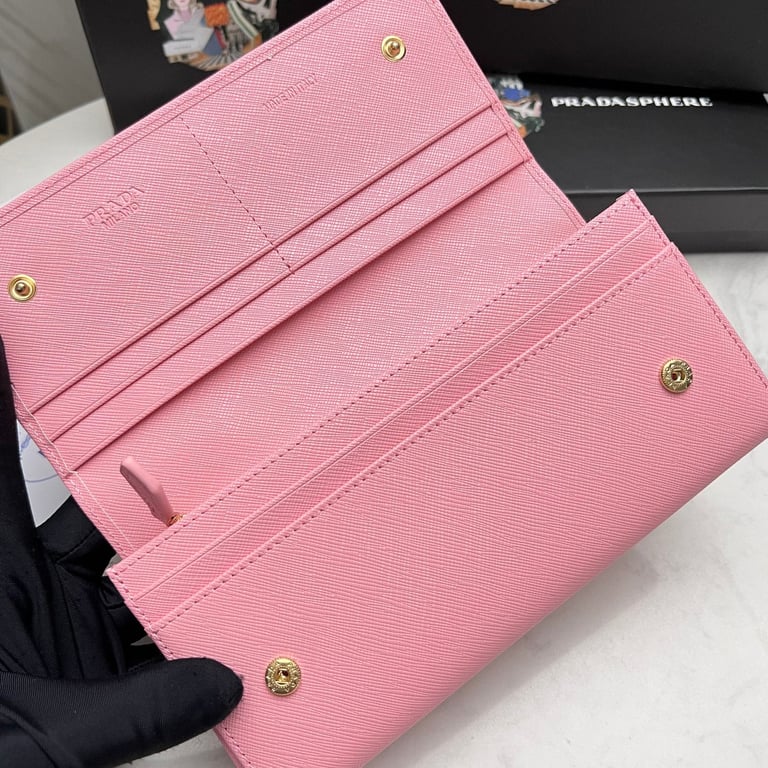 PR SAFFIANO LEATHER FLAP LONG WALLET PETAL PINK AND GOLD 19CM 1MH132 ZLP F0FZ3