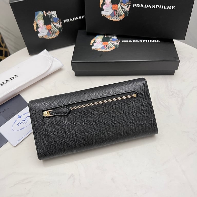 PR SAFFIANO MONOCHROME FLAP LONG WALLET FULL BLACK 19CM 1MH132 ZLP F061H