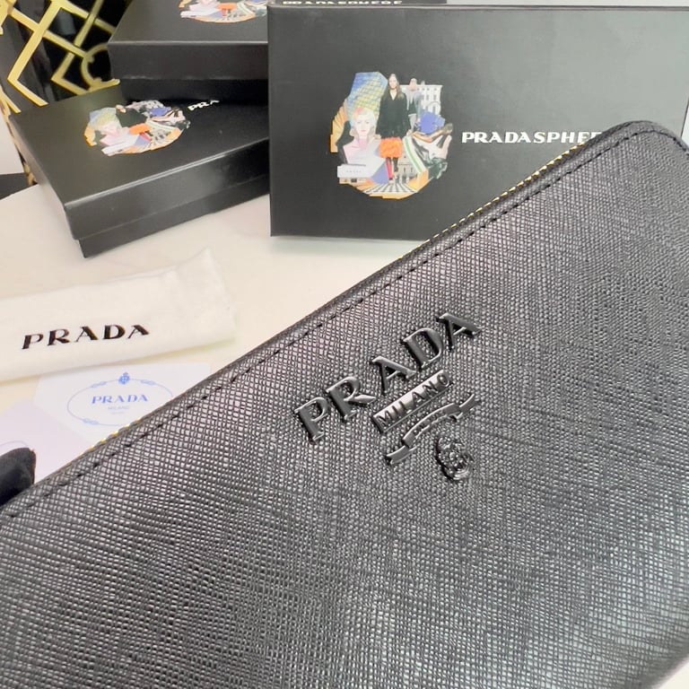 PR LARGE SAFFIANO LEATHER WALLET FULL BLACK 19CM 1ML506 QWA F0505