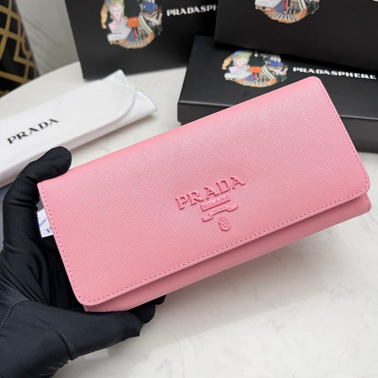 PR SAFFIANO MONOCHROME FLAP LONG WALLET FULL LIGHT PINK 19CM 1MH132 ZLP F061H