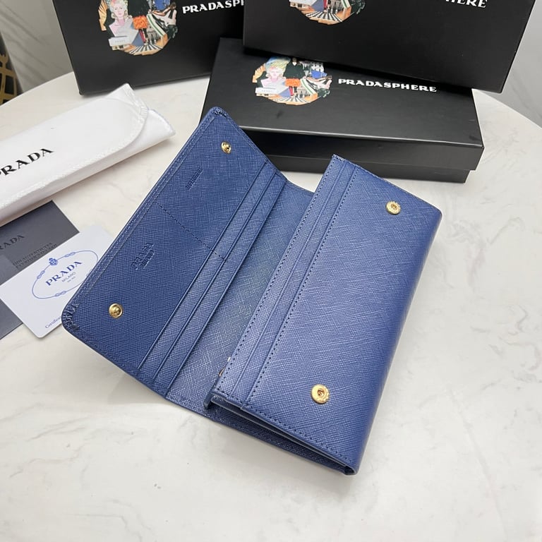 PR SAFFIANO MONOCHROME FLAP LONG WALLET FULL NAVY BLUE 19CM 1MH132 ZLP F061H