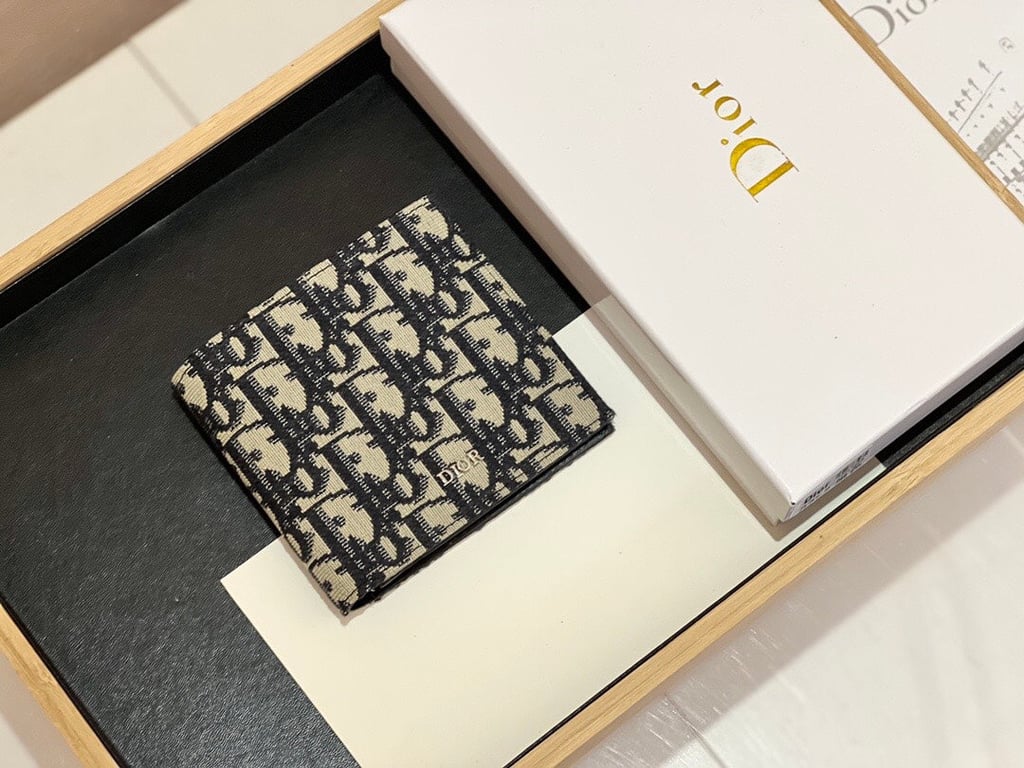 dir WALLET BEIGE AND BLACK OBLIQUE JACQUARD 11CM 2OBBH027YSE H05E