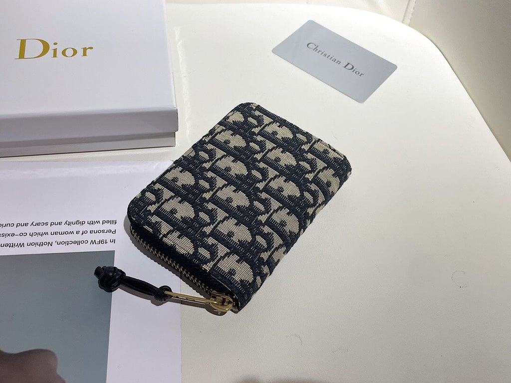 dir OBLIQUE ZIPPER WALLET COIN POUCH BEIGE AND BLACK 11CM 973981