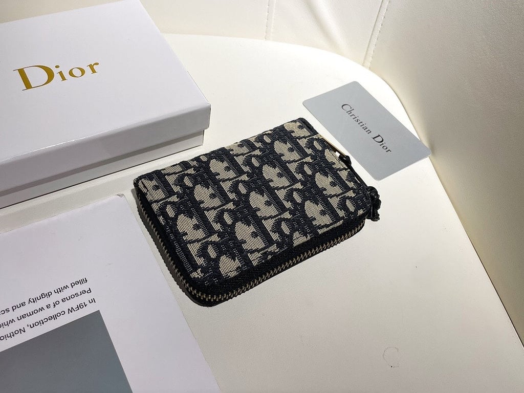 dir OBLIQUE ZIPPER WALLET COIN POUCH BEIGE AND BLACK 11CM 973981