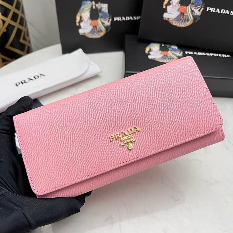 PR SAFFIANO LEATHER FLAP LONG WALLET PETAL PINK AND GOLD 19CM 1MH132 ZLP F0FZ3