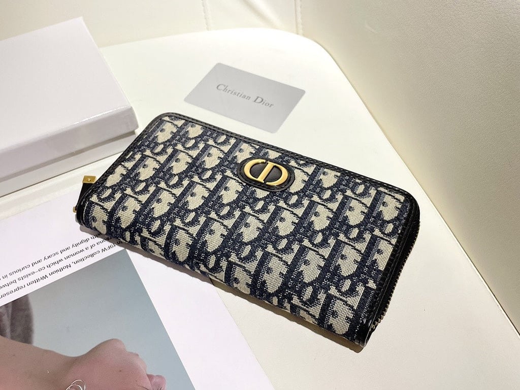 dir LONG WALLET OBLIQUE JACQUARD BLACK AND BEIGE 19.5CM