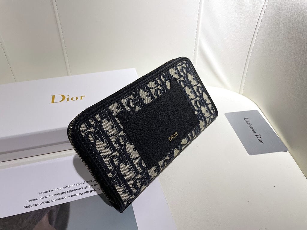 dir LONG WALLET OBLIQUE JACQUARD BLACK AND BEIGE 19.5CM