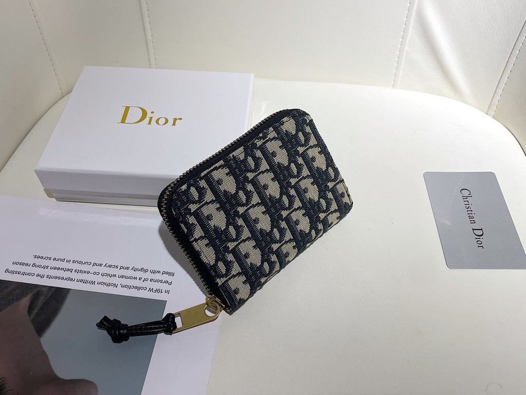 dir OBLIQUE ZIPPER WALLET COIN POUCH BEIGE AND BLACK 11CM 973981