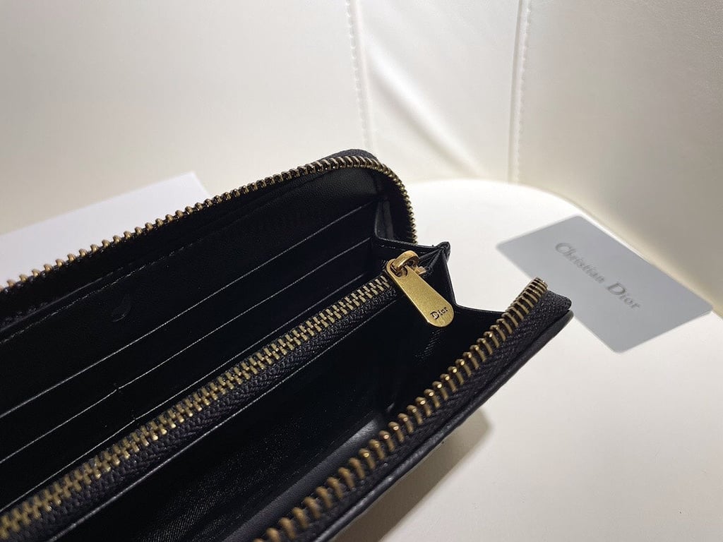 dir LONG WALLET OBLIQUE JACQUARD BLACK AND BEIGE 19.5CM