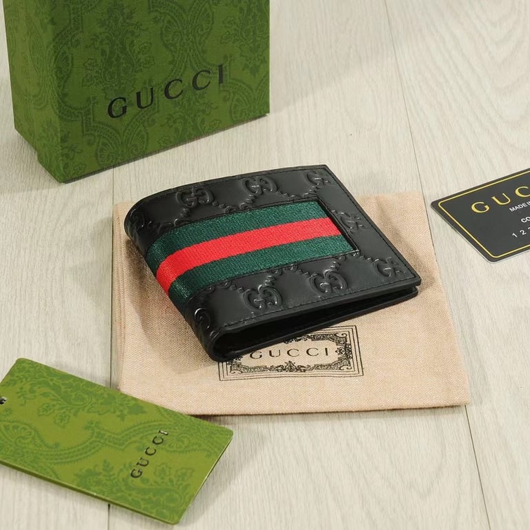 Gucci SIGNATURE WEB COIN WALLET BLACK 11CM 408826 CWCLN 1060