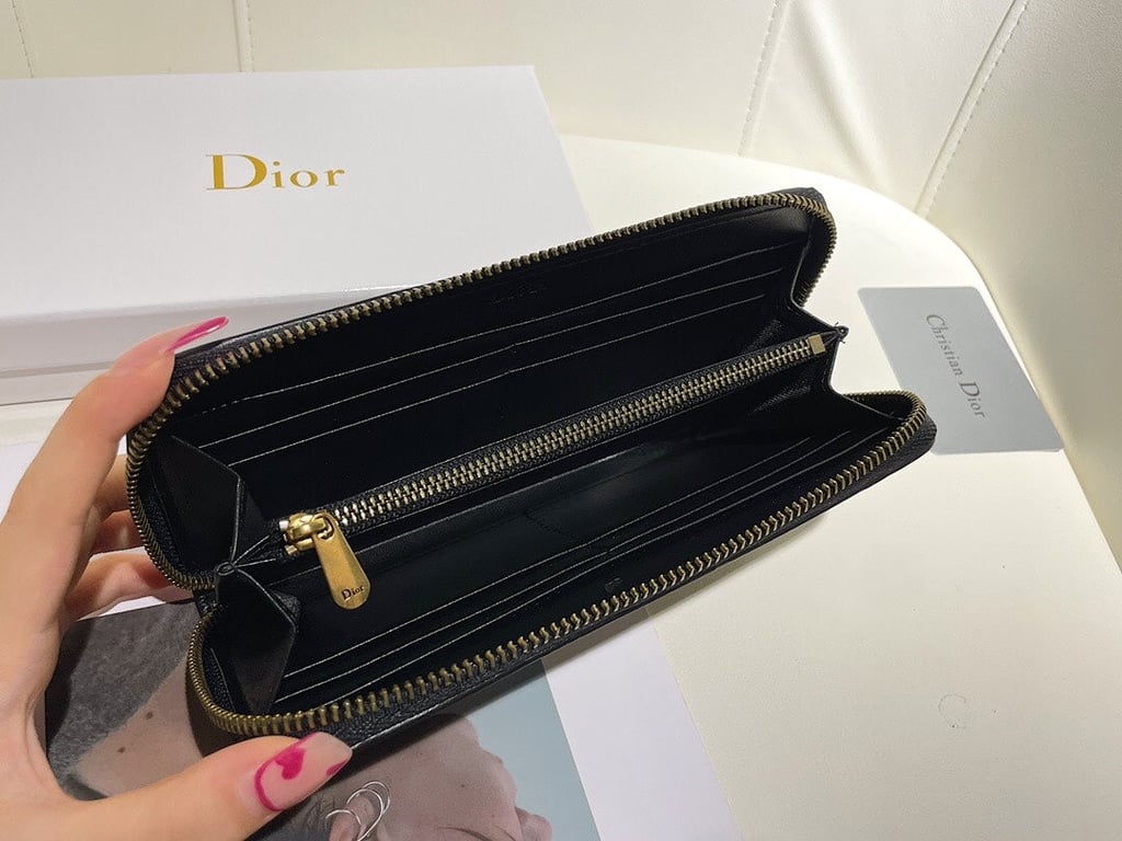 dir LONG WALLET OBLIQUE JACQUARD BLACK AND BEIGE 19.5CM