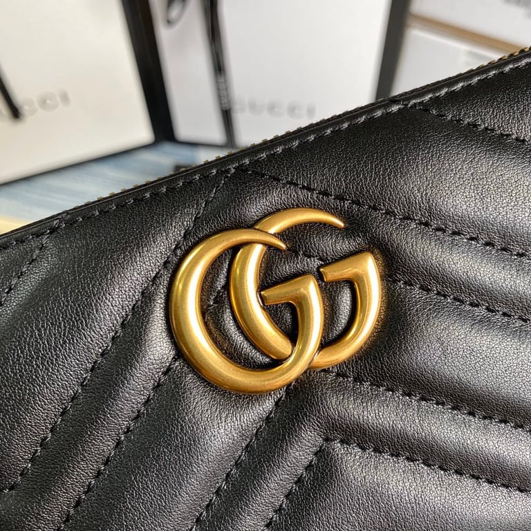 Gucci MARMONT MATELASSÉ ZIP AROUND WALLER 19CM BLACK